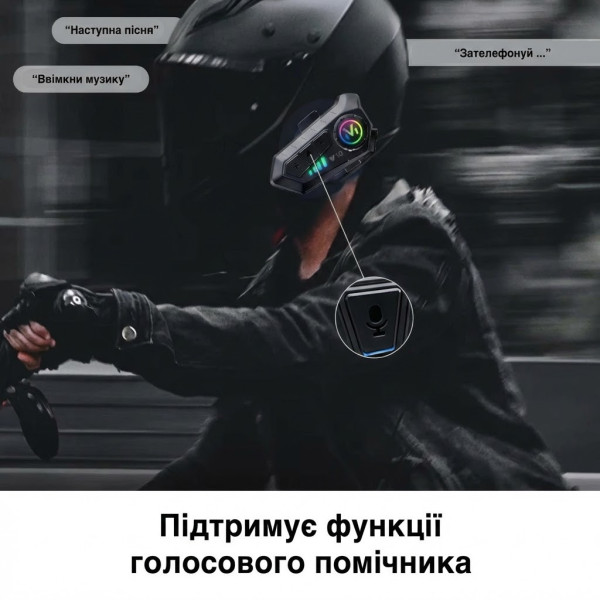 Бездротова мотогарнітура Y10 на шолом із м'яким мікрофоном і Bluetooth 5.3 + аксесуари, чорна